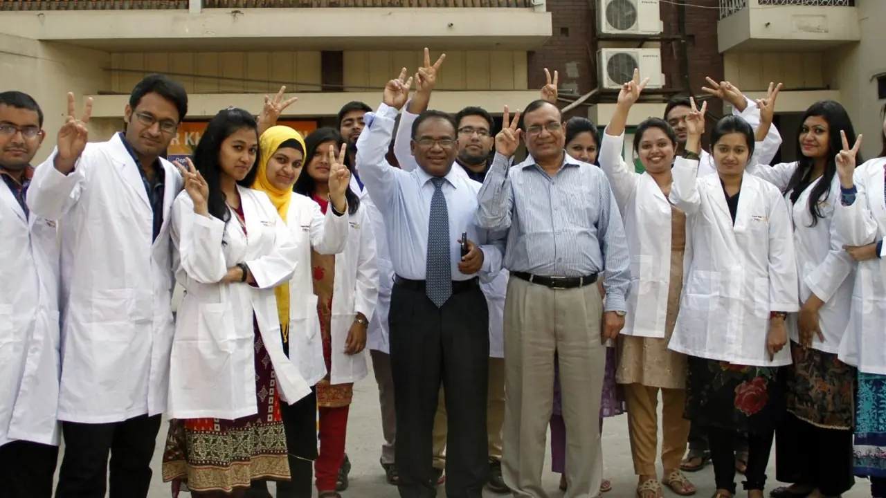 Students and faculty at Anwer Khan Modern Medical College in Dhaka